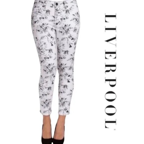 Liverpool Jeans Company Denim - Liverpool Vinny Skinny High Rise White and Black Floral Print Jeans Women's Sz 6